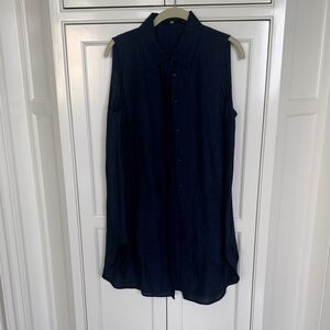 Sleeveless Button-Down Tunic Top in Dark Navy